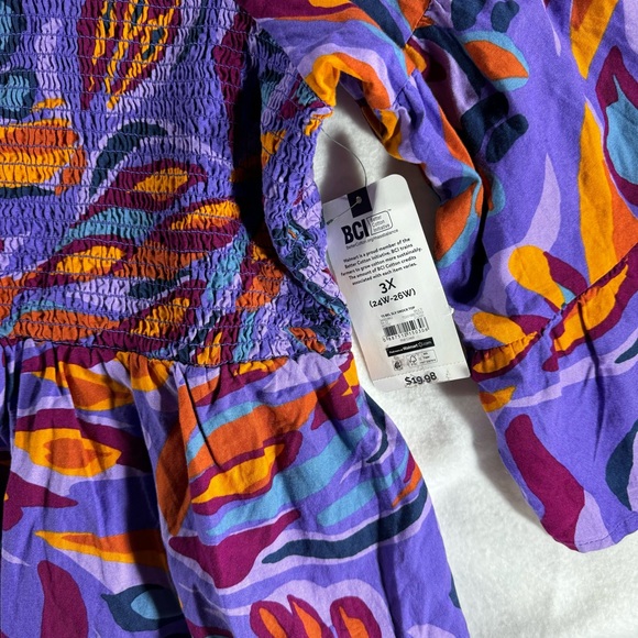 Vibrant Purple and Orange Women's Top abstract feather colorful ruffle stretch - Picture 3 of 14